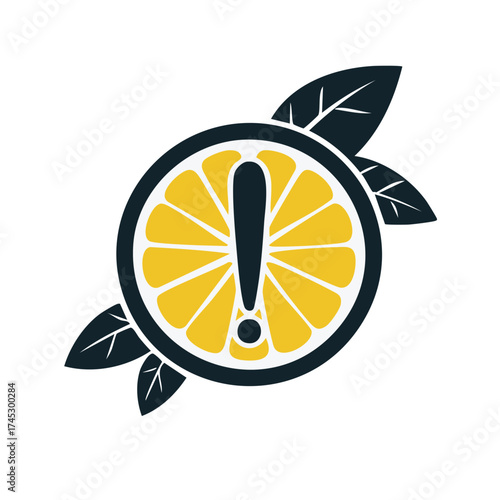 Graphic orange with exclamation point centered surrounded by dark foliage