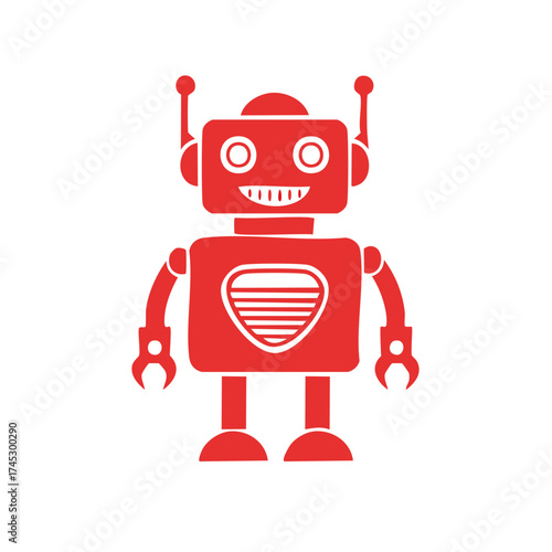 Smiling Red Robot Character Icon Vector Illustration with Antennae