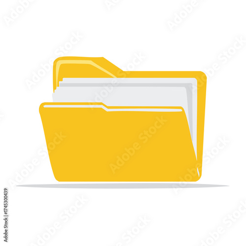 Open Yellow Folder Filled with White Documents - File Management Illustration