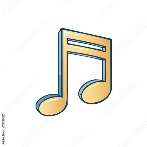 Music Note Illustration: Golden Quarter Notes, Cartoon Style for Musical Scores and Rhythmic Designs