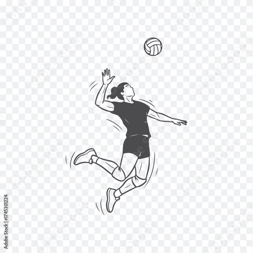 Illustration of a volleyball player mid-jump, preparing to strike the ball with focused intensity and athleticism.