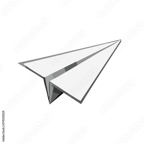 Simple white paper airplane illustration flying forward with subtle gray shading