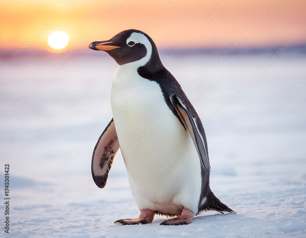 Obraz premium penguin in antarctica, King penguin close up portrait shot, penguin on ice
