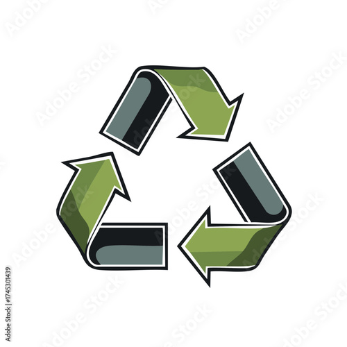 Green and black recycled arrows symbol isolated on a white background