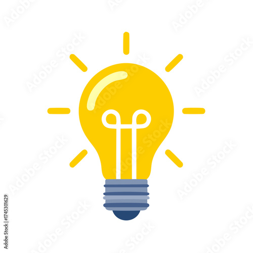 Illuminated Yellow Lightbulb Symbolizing Innovation and Creative Thinking Icon, Flat Design Style
