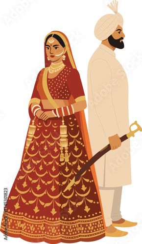 Illustration of Indian Bride and Groom