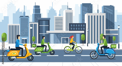 Electric Scooters And Bicycle In The City Clean Transportation Concept