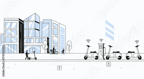 Electric Scooters Charging Station In The City Sustainable Transport
