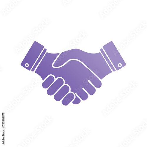 Two hands shaking in a purple gradient handshake icon symbolizing agreement and trust