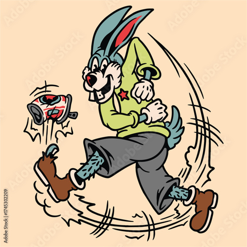 kicking rabbit cartoon illustration design