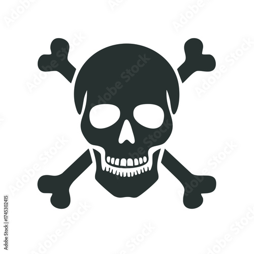 Skull and Crossbones Illustration Black Vector Icon Symbol of Piracy Danger Warning Sign
