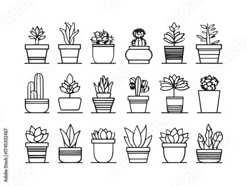 House plants icon 2D vector line art for indoor gardening and greenery