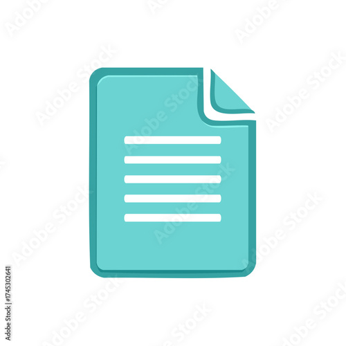Simple Teal Document Icon with Folded Corner and Text Lines Illustration