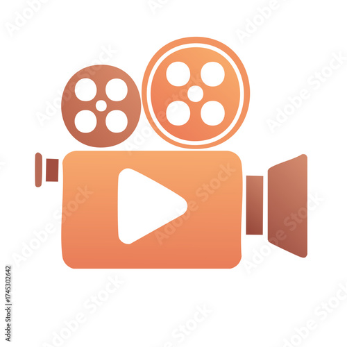 Retro film projector icon with play button and film reels for movie production