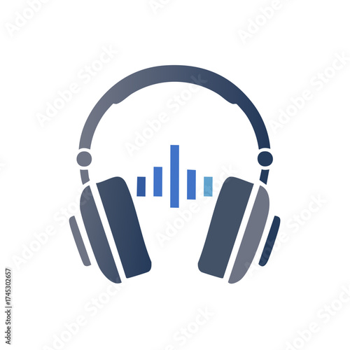 Headphones with Soundwave Visualization Graphic Symbolizing Audio and Music