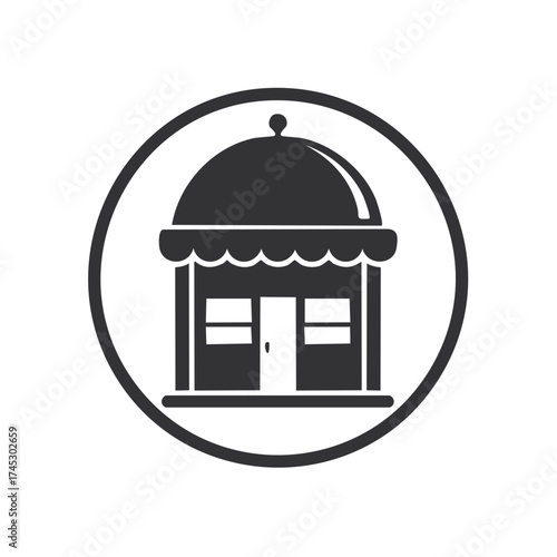 Commercial Shop Storefront Icon Dome Roof Awning Black White Vector Graphic