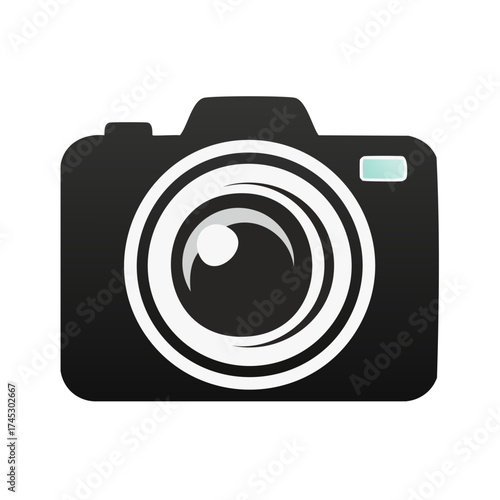 Black and white camera icon for photography, photo and video concepts