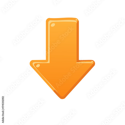 Stylized bright orange gel arrow pointing down indicating direction or download