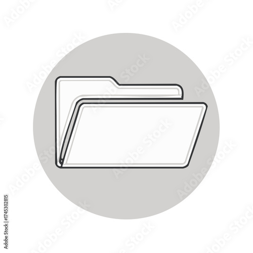Simple folder icon in gray circle, office document symbol, information data