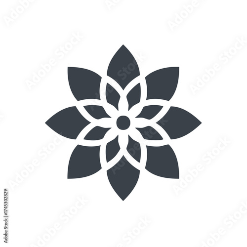 Stylized Flower with Interlocking Petals in Geometric Design in Minimalist Style
