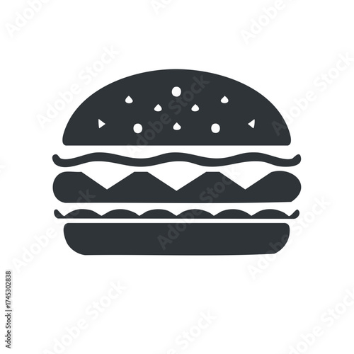 Stylized vector illustration of a classic layered hamburger icon for food and dining concepts