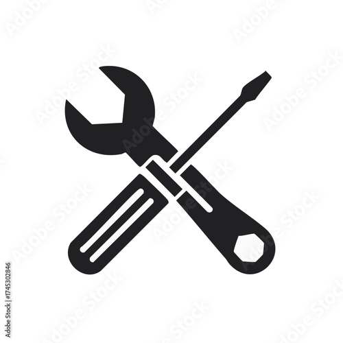 Crossed wrench and screwdriver icon representing repair work maintenance and technical support
