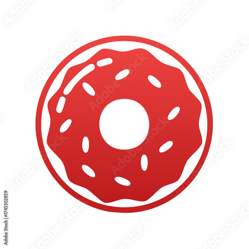 Simple Red Iced Donut Icon with White Sprinkles