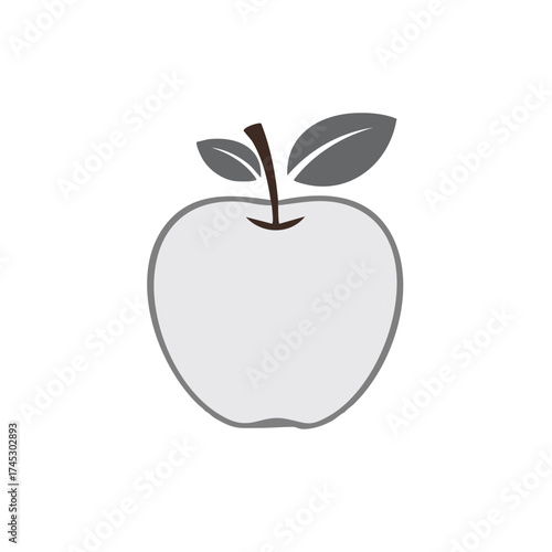 Minimalist Grey Apple Icon with Stem and Leaves Graphic