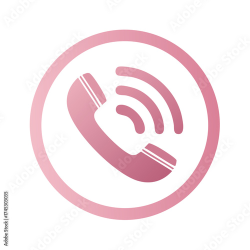Pink ringing telephone receiver icon vector graphic for communication and contact