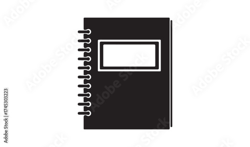 Black notebook isolated on white background for notes