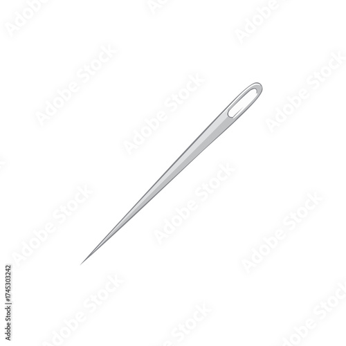 Close-up of a Silver Sewing Needle with an Eye for Threading, Craft and Needlework Item