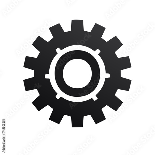 Modern black gear vector icon illustrating settings, operations, or machinery concept