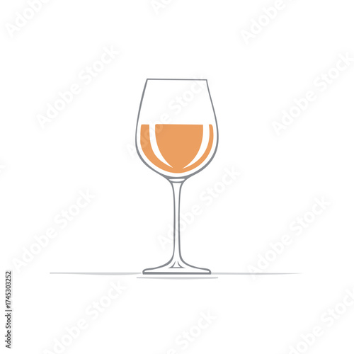 Wine Glass Graphic Illustration with Orange Wine Liquid Inside Minimalist Line Drawing