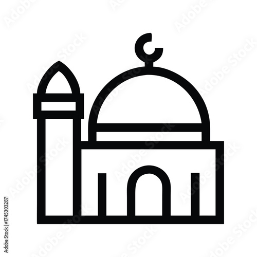 Simple Black and White Mosque Icon Symbolizing Islamic Architecture