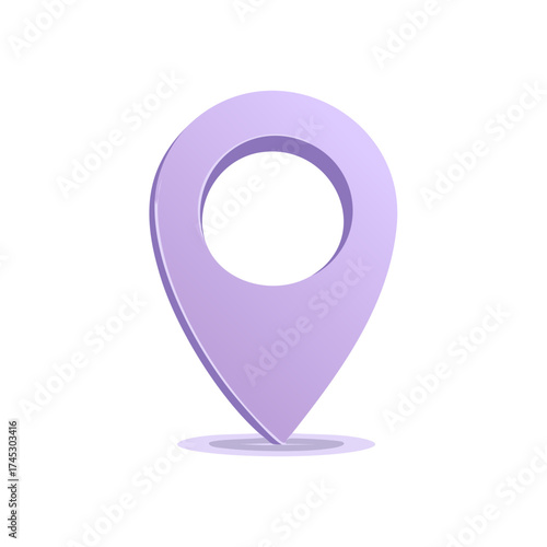 Purple location pin with shadow for navigation, travel, or marker symbol, vector illustration.