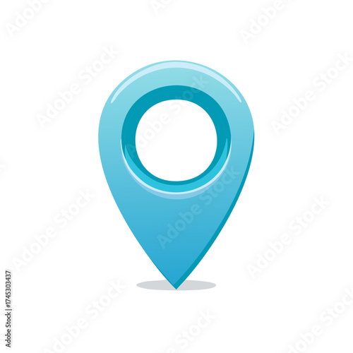 Shiny blue location pin, vector graphic illustration, geolocation concept