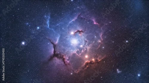 Wallpaper Mural A breathtaking journey through a vibrant, colorful abstract nebula within the vast expanse of deep space. This mesmerizing cosmic cloud glows with brilliant blues, purples, and fiery oranges, set agai Torontodigital.ca