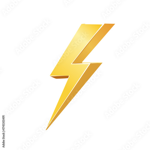 Golden 3D Lightning Bolt Symbol of Power and Energy Vector Illustration