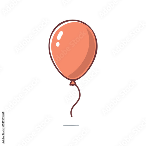 Playful orange cartoon balloon with string floating lightheartedly simple vector illustration