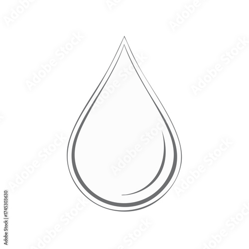 Minimalist gray line art outline of a single water droplet icon symbol