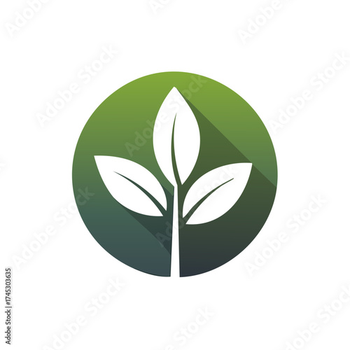 Abstract vector illustration of a green gradient circle with a white plant sprout symbol
