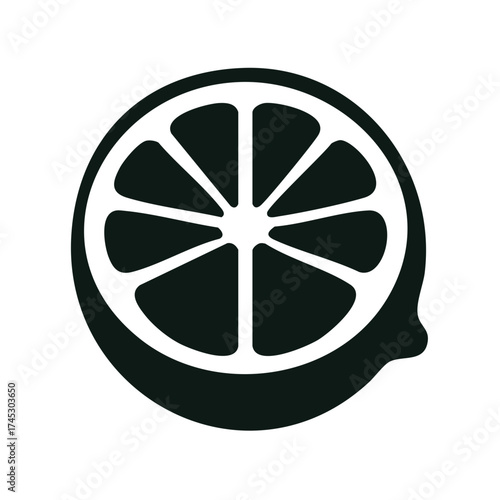 Citrus Fruit Slice Graphic in Black and White, Flat Design Style
