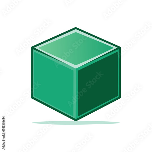Geometric green cube illustration with simple design and modern isometric perspective, suitable for graphic element in business and technology