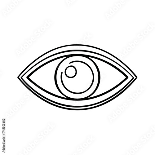 Simple Eye Shape Outline, Black and White Visual Symbol, Observation Vision Graphic, Human Senses Illustration, Medical Insight Line Art