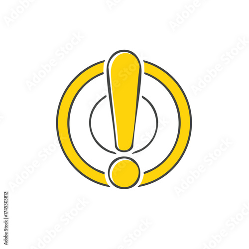 Exclamation Point Icon within a Yellow Circle for Attention Warning Sign