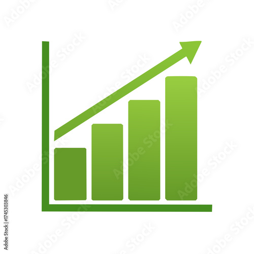 Green gradient bar chart with an upward arrow symbolizing business growth and financial progress