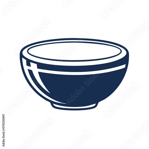 Empty Deep Blue Bowl with White Accents Minimalist Culinary Illustration