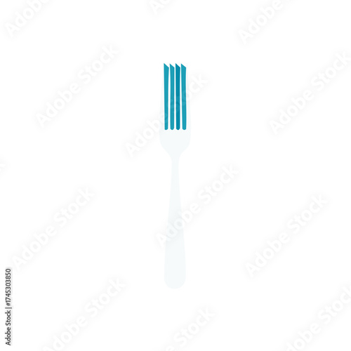 Minimalist fork in white with blue tines for food consumption and culinary concept