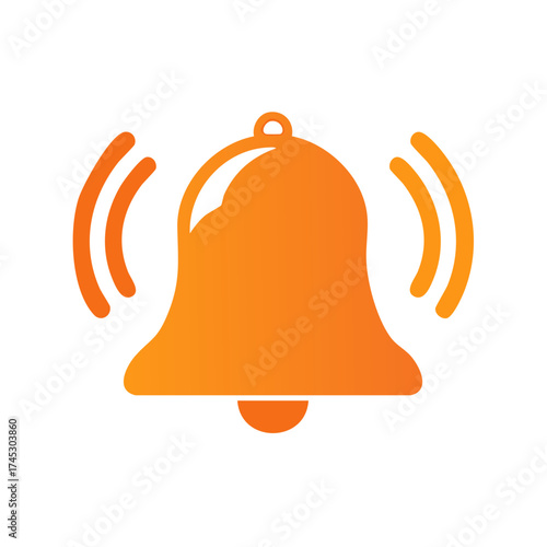 Ringing Bell Symbol in Orange Hue Alert Notification Sound Waves Graphic