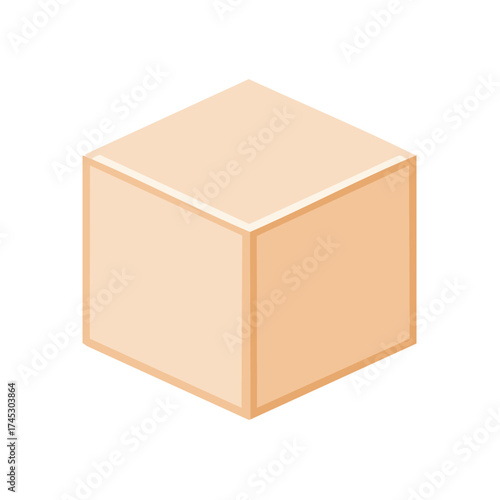 Isometric Light Peach Cube Geometric Shape with Clean Lines and Shadows